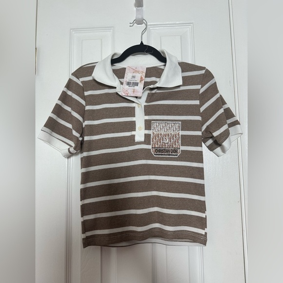 Santo Rosario Tops - Brown and White Striped Blouse